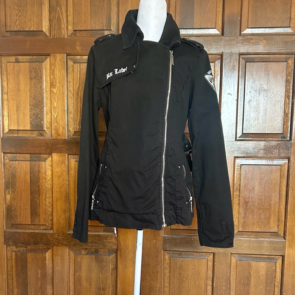 VTG Blac Label Pink Y2K Goth Grunge Jacket Women’s Medium Skull Wings Side Zip - Picture 2 of 13